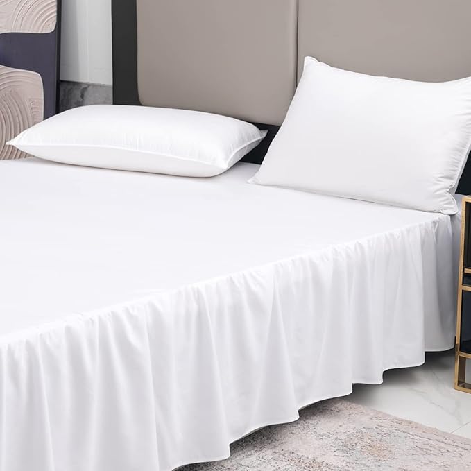 TSUTOMI Bed Skirt King Size Ruffled Bed Skirt with Split Corners, 16 Inch Drop Dust Ruffle Bed Skirts with Platform, Gathered Style, 100% Microfiber, White