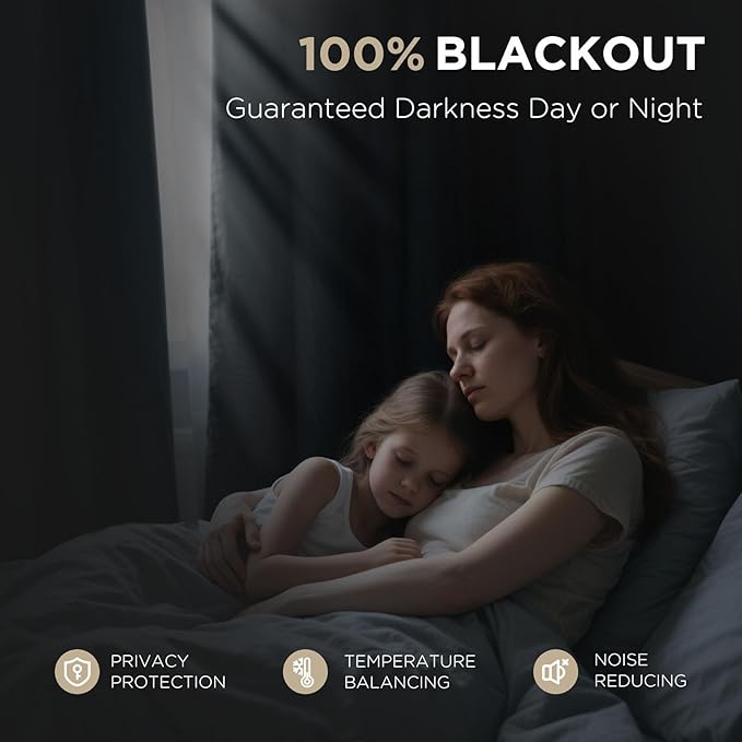 Joydeco Blackout Curtains for Bedroom - 100% Light Blocking 2 Panels Light Grey Drapes 37" W x 63" L, Thermal Insulated Room Darkening Curtains, Linen Textured for Living Room, Rod Pocket & Back Tabs