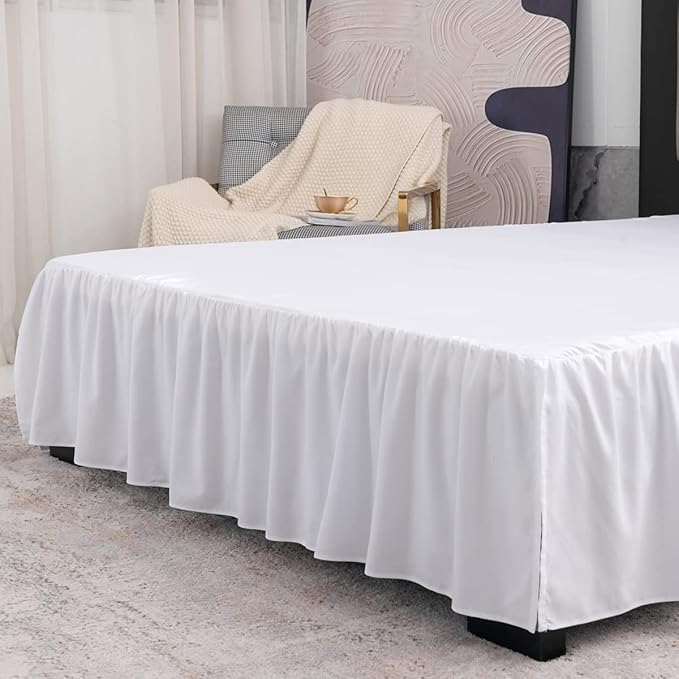 White Bed Skirt Twin Size Ruffled Bed Skirt with Split Corners, Twin Bed Skirt 18 Inch Drop, Twin Size Bed Skirt White for Ruffled Bed Skirt with Split Corners, Bed Skirt Twin Size