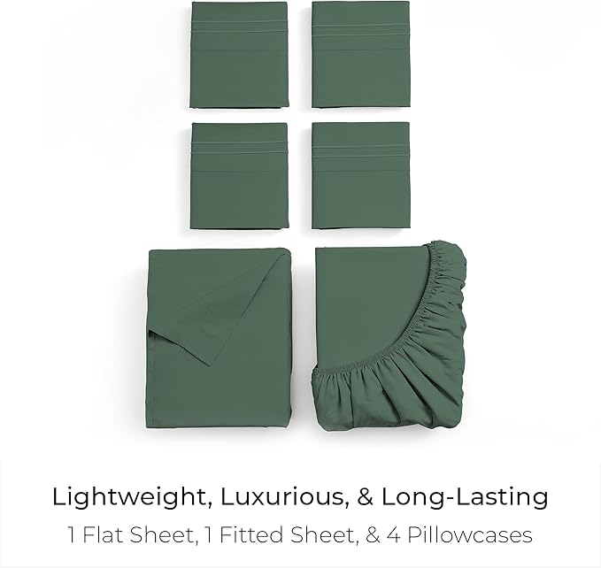 Mellanni Full Sheet Set - 6-Piece Iconic Collection Bedding, (Including 4 Pillowcases), 16-Inch Deep Pocket, Easy Care, Extra Soft, Cooling Sheets, Brushed Microfiber - Emerald Green
