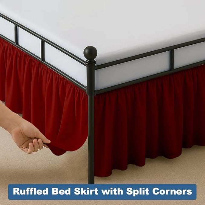 Ruffled Bed Skirt Split Corners with Platform, Tailored Fit Hotel Quality Wrinkle Free Ultra-Soft Microfiber Dust Ruffle, Upto 16 Inch Drop, Full, Burgundy