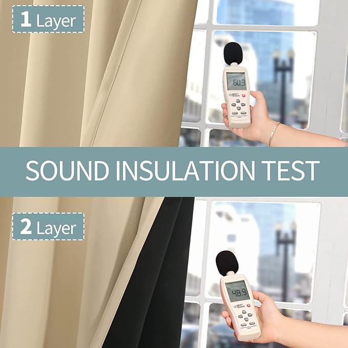BGment Short 100% Blackout Curtains for Bedroom, Thermal Insulated Energy Efficiency Noise Reducing Grommet Curtains 54 Inch Length with Liner for Small Window 2 Panels Each 52 Inch Wide, Natural