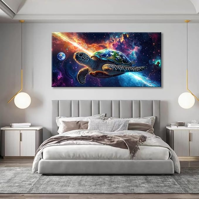 Huaaliunn Canvas Wall Art - Modern Turtle cosmic landscape Paintings for Living Room, Bedroom Wall Decor, Large Wall Art for Home or Office Decoration 75x150cm(30x60in)