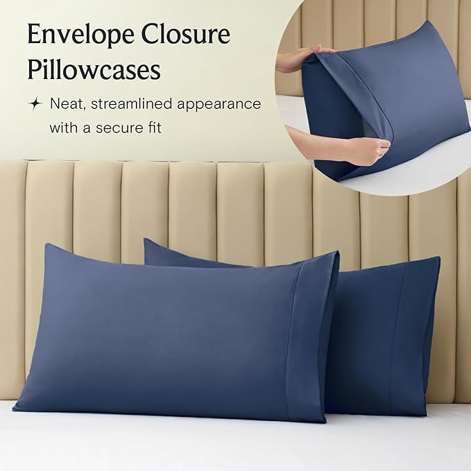 LuxClub 5 PC Split King Sheet Set, Deep Pockets Wrinkle Free Cooling Bed Sheets Hotel Bedding for Women, Men, Includes 2 Fitted Sheet, 1 Flat Sheet and 2 PillowcasesSoft Navy