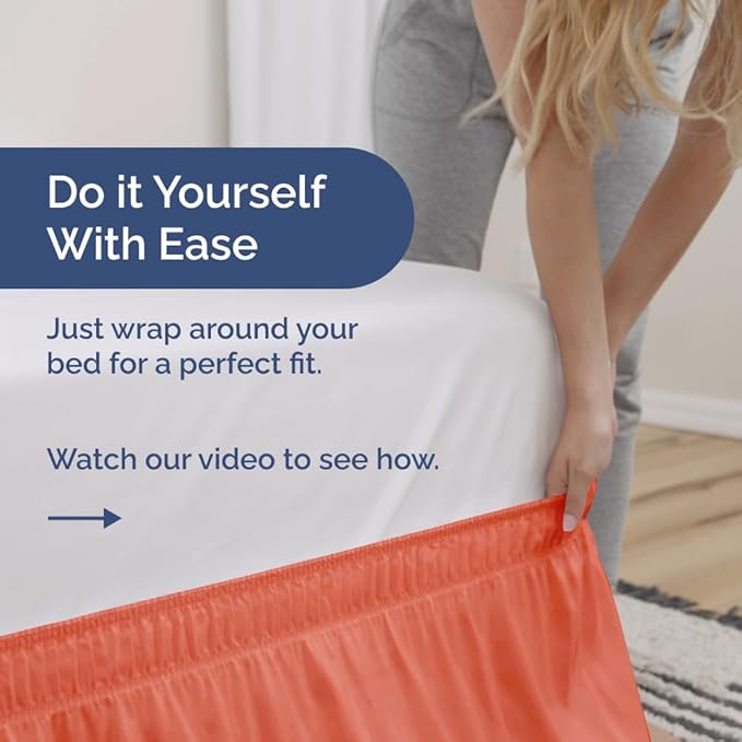 Wrap Around Dust Ruffle Bed Skirt - Coral - for King Size Beds with 24 Inch Drop - Easy Fit Elastic Strap - Adjustable Pleated Bedskirt w/Brushed Fabric - Wrinkle Free - for Women, Men, Kids & Teens