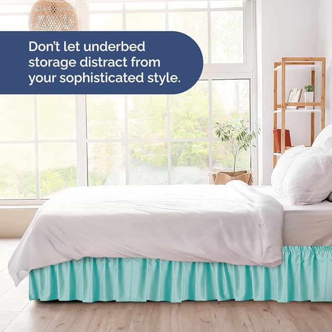 Wrap Around Dust Ruffle Bed Skirt - Spa Blue - Twin/Twin XL Size Beds with 21 Inch Drop - Easy Fit Elastic Strap - Adjustable Pleated Bedskirt w/Brushed Fabric Wrinkle Free - Women, Men, Kids & Teens