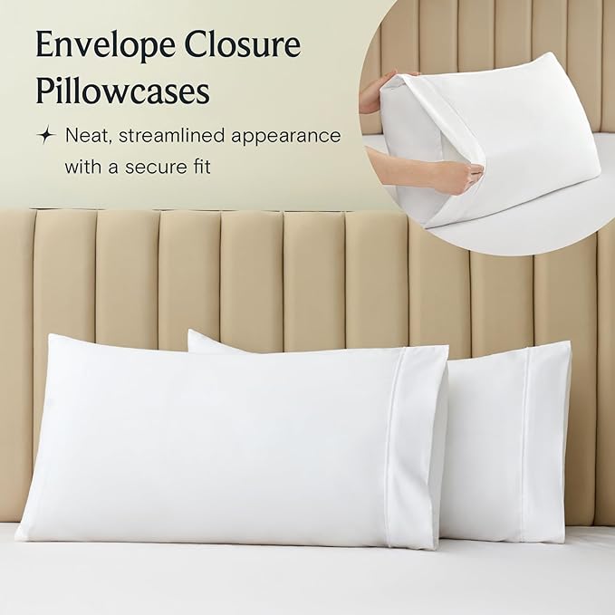 LuxClub 4 PC King Sheet Set, Deep Pockets Wrinkle Free Cooling Bed Sheets Hotel Bedding for Women, Men, Includes 1 Fitted Sheet, 1 Flat Sheet and 2 Pillowcases-Silky Soft White