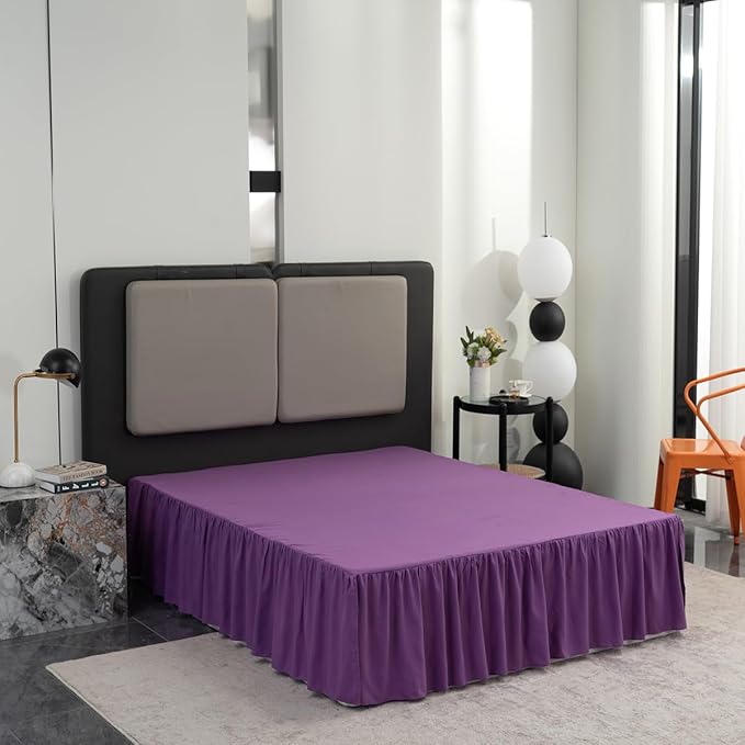 Bed Skirt Queen Size Ruffled Bed Skirt with Split Corners, 16 Inch Drop Dust Ruffle Bed Skirts with Platform, Grape