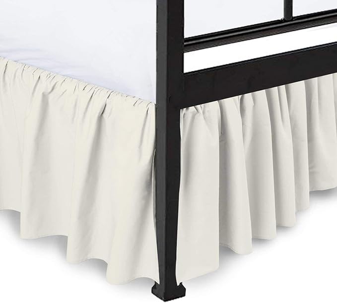 Ruffled Bed Skirt with Split Corners, Ivory, Queen 18 Inch Drop Bedskirt, Hotel Quality Brushed Microfiber Wrinkle Free Dust Ruffle Bed Skirt Queen Size