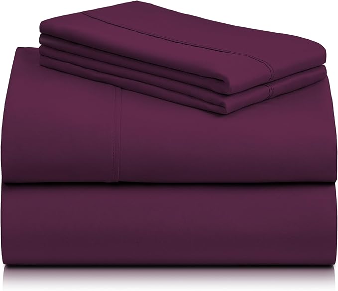 LuxClub 4 PC California King Sheet Set, Deep Pockets Wrinkle Free Cooling Bed Sheets Hotel Bedding for Women, Men, Includes 1 Fitted Sheet, 1 Flat Sheet and 2 Pillowcases-Soft Eggplant