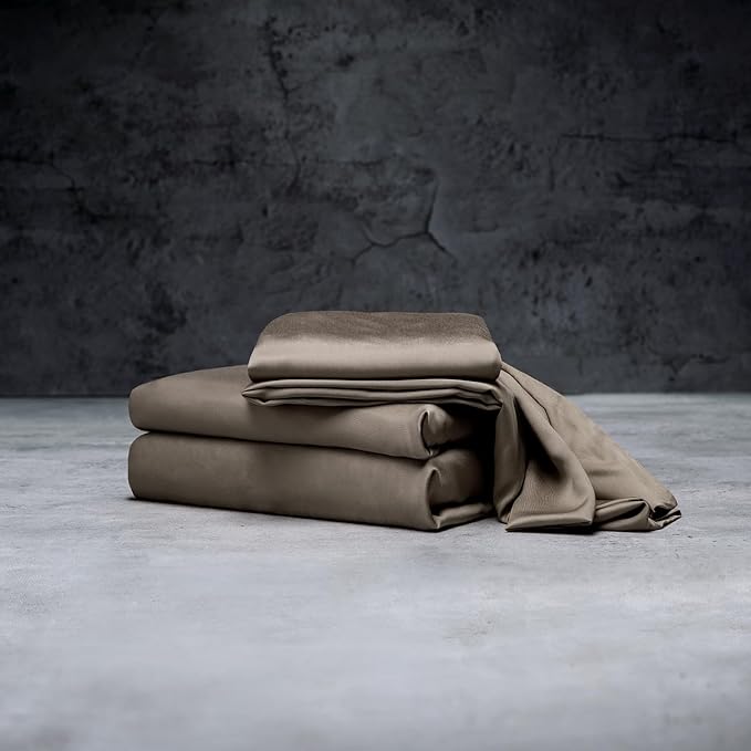 LUXOME Luxury Sheet Set | 100% Rayon (Viscose) from Bamboo | California King - Truffle | Deep Pockets | 4-Piece Set (Fitted, Flat, 2 Pillowcases)