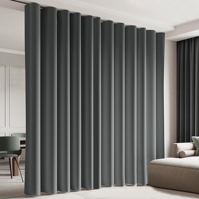 Room Divider Blackout Curtain Track Curtains Wall Dividers Panels Screen for Living Rooms Bedroom Office Privacy Partition Separation, W100 × L108 Inch,1 Panel, Grey