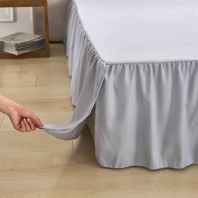 Bed Skirt Full Size Ruffled Bed Skirt with Split Corners, Full Bed Skirts 16 Inch Drop with Platform, 16'' Full, Silver Gray