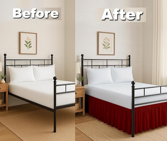 Ruffled Bed Skirt Split Corners with Platform, Tailored Fit Hotel Quality Wrinkle Free Ultra-Soft Microfiber Dust Ruffle, Upto 24 Inch Drop, Full, Burgundy