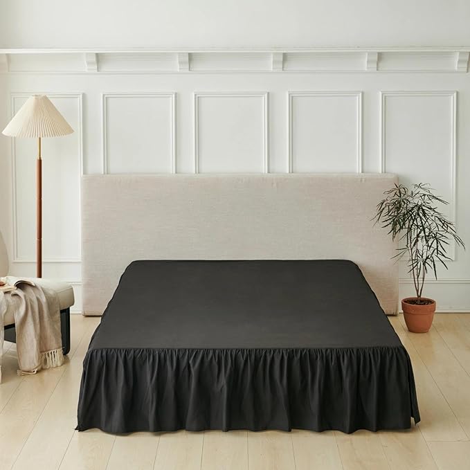 Bed Skirt King Size Ruffled Bed Skirt with Split Corners, Black Bed Skirts 12 Inch Drop, King Size Bed Skirting with Platform, 12'' King
