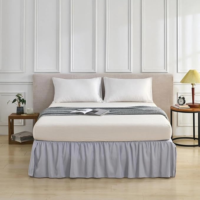 Bed Skirt Full Size Ruffled Bed Skirt with Split Corners, Full Bed Skirts 14 Inch Drop with Platform, 14'' Full, Silver Gray
