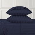 URBANHUT 800 Thread Count 100% Cotton Damask King Size Sheets, 4 Piece Striped King Size Bedsheets, Luxury Hotel Sheets Sateen Weave - Better Than Egyptian, 16" Elasticized Deep Pocket- Navy Blue