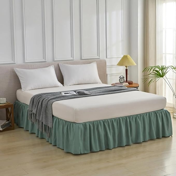 Bed Skirt Full Size Ruffled Bed Skirt with Split Corners, Full Bed Skirts 14 Inch Dropr with Platform, 14'' Full, Sage Green
