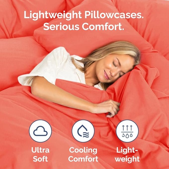 King Pillow Cases Set of 4 - Ultra Soft Hotel Quality Pillowcase Covers - Comfy, Cozy & Wrinkle Free - Shrinkage, Stain and Fade Resistant - Machine Washable Pillow Protectors - 4 Piece Set - Coral