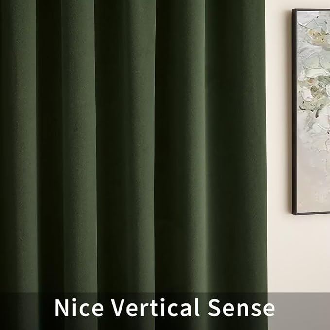 Joydeco Dark Olive Velvet Curtains 90 inch Length 2 Panels, Luxury Blackout Rod Pocket Thermal Insulated Window Curtains, Super Soft Room Darkening Drapes for Living Room Bedroom,W52 x L90 inches
