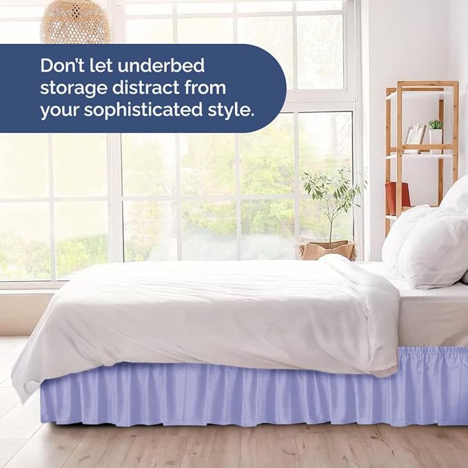 Wrap Around Dust Ruffle Bed Skirt - Lavender - for Full Size Beds with 12 Inch Drop - Easy Fit Elastic Strap - Adjustable Pleated Bedskirt w/Brushed Fabric Wrinkle Free - for Women, Men, Kids & Teens