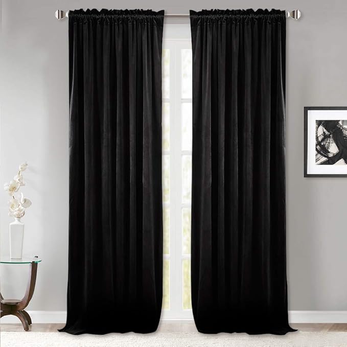 StangH Velvet Curtains 102 inches Long, Black Blackout Bedroom Window Drapes Thermal Insulated Sliding Door Panels for Living Room, W52 x L102, 2 Panels