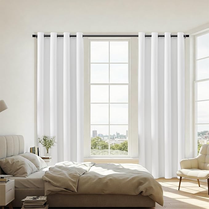 ChrisDowa 100% Blackout Pure White Solid Curtains 45 Inches Long 2 Panels for Bedroom Living Room,Farmhouse Room Darkening Thermal Insulated Soundproof Grommet Top Window Treatment Drapes,52x45