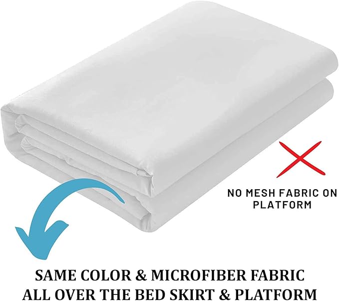 SKY BEDDINGS - Full Size Ruffled Bed Skirt with Split Corners - 14 Inch Drop Dust Ruffle Bed Skirt with Platform Three Sided Coverage - 100% Microfiber, White