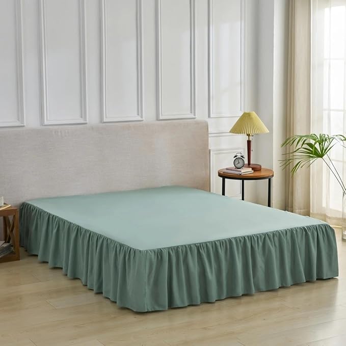 Bed Skirt Full Size Ruffled Bed Skirt with Split Corners, Full Bed Skirts 14 Inch Dropr with Platform, 14'' Full, Sage Green