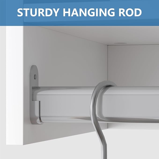 Double Hanging Closet Unit, Modular Closet System, Wood Closet System Organizer with Storage for Walk In Closets, Clothing Rack Wardrobe Closet for Hanging Clothes, Bedroom, White, 31.5"W