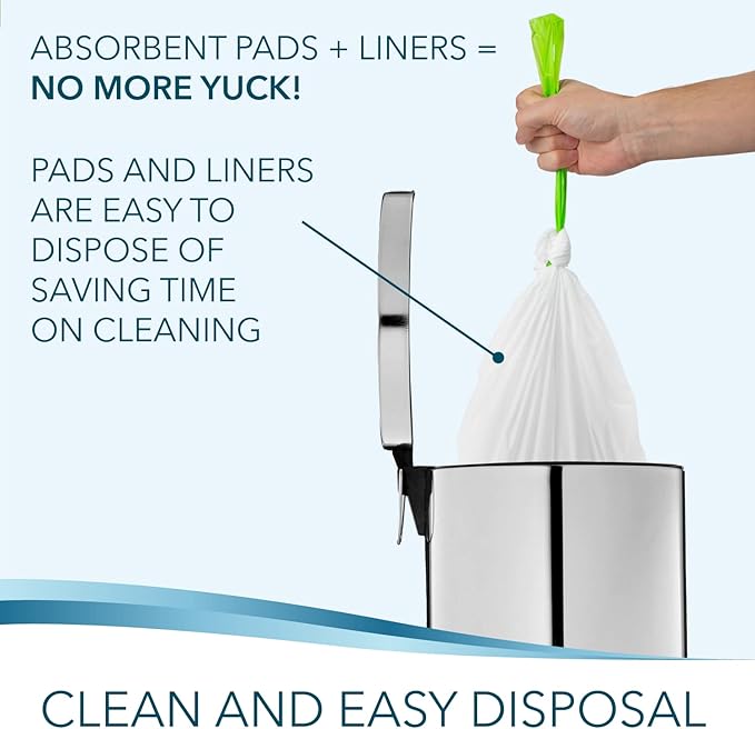 TidyCare Disposable Bedside Commode Liners and Pads for Portable Toilet Chair Seat Bucket and Bedpan | Combo Pack of 24 Waste Bags and 24 Absorbent Pads | Universal Fit