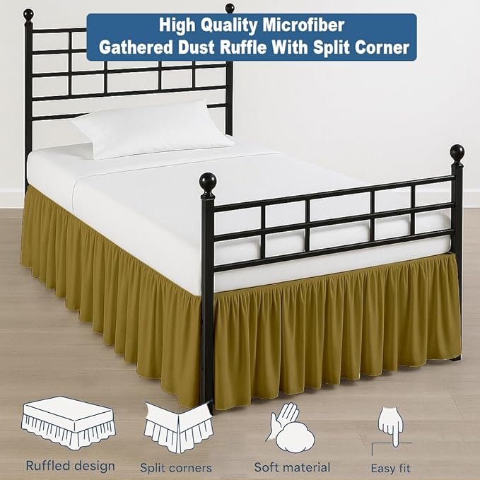 Ruffled Bed Skirt Split Corners with Platform, Tailored Fit Hotel Quality Wrinkle Free Ultra-Soft Microfiber Dust Ruffle, Upto 18 Inch Drop, Twin XL, Taupe