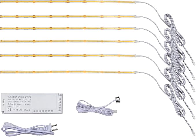 Under Cabinet Lighting,COB LED Motion Sensor Cabinet Light Indoor Closet Lights Kitchen,Stairs,Hallway,Pantry Light (Warm W hite 3000K, 6 * 40inch CO B LED Strips)