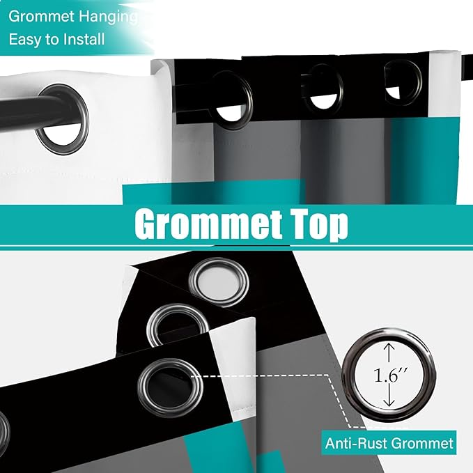 Teal/Turquoise 100% Blackout Curtains for Bedroom 84 inch Length 2 Panels Set Black White Grey Modern Abstract Geometric Black Out Curtains Room Darkening Window Drapes for Living Room, 52Wx84L