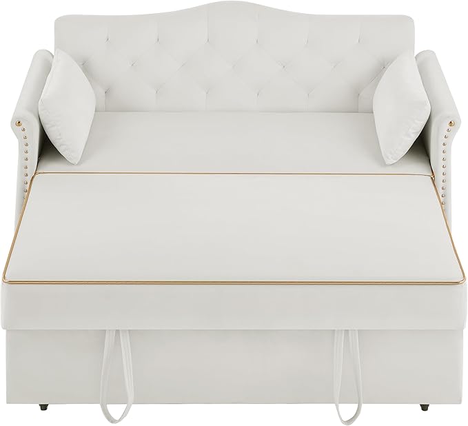 58" Velvet Sofa Bed, 3-in-1 Convertible Pull-Out Sleeper Sofa & Couch with Storage Bag and Adjustable Backrest,Perfect for Small Spaces, Living Room, or Office