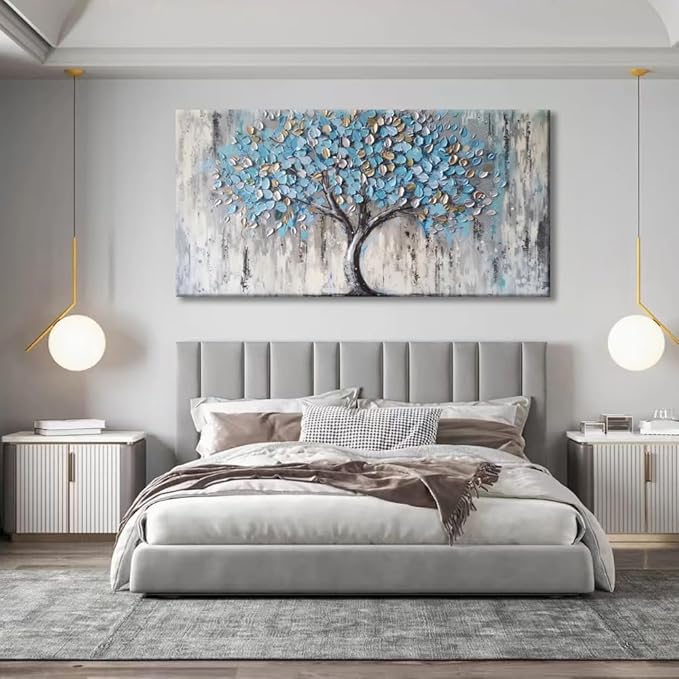 Huaaliunn Blue Tree Canvas Wall Art - Modern Botanical Paintings for Living Room, Bedroom Wall Decor,Art for Home or Office Decoration, Large Wall Art 71x36in