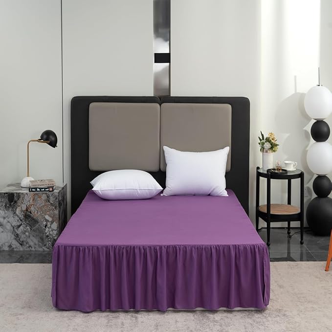 Bed Skirt Queen Size Ruffled Bed Skirt with Split Corners, 16 Inch Drop Dust Ruffle Bed Skirts with Platform, Grape