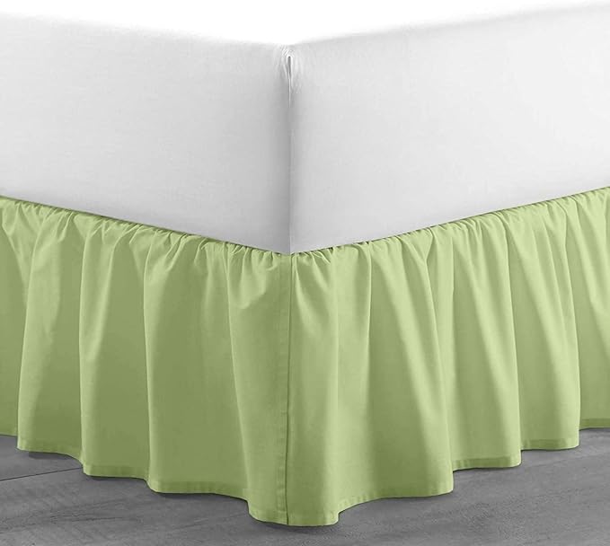 Sage Solid Ruffled Bed Skirt Full-6 Inch Drop Split Corner, Microfiber Bedskirt with Platform Three Sided Coverage