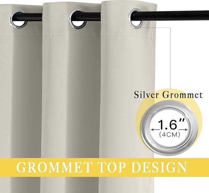 NICETOWN Blackout Natural Curtain for Patio Door, Grommet Room Divider French Door Curtain Wide Window Treatment Sound Reducing Thermal Drape for Sliding Door (1 Panel, W80 x L95)