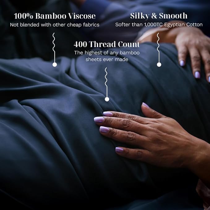 LUXOME Luxury Sheet Set | 100% Rayon (Viscose) from Bamboo | Full Size - Navy | Deep Pockets | 4-Piece Set (Fitted, Flat, 2 Pillowcases)