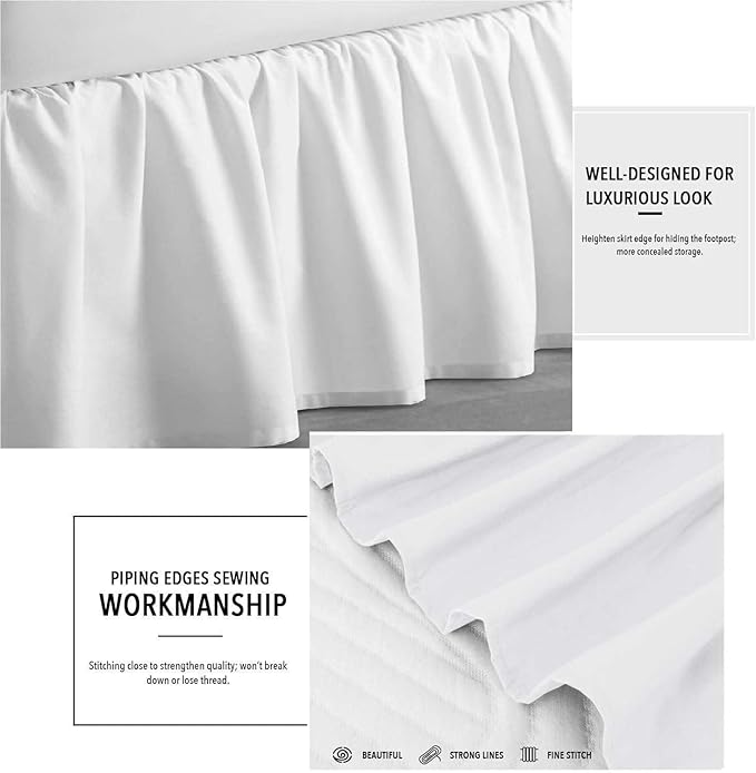 White Solid Ruffled Bed Skirt King -30 Inch Drop Split Corner, Microfiber Bedskirt with Platform Three Sided Coverage