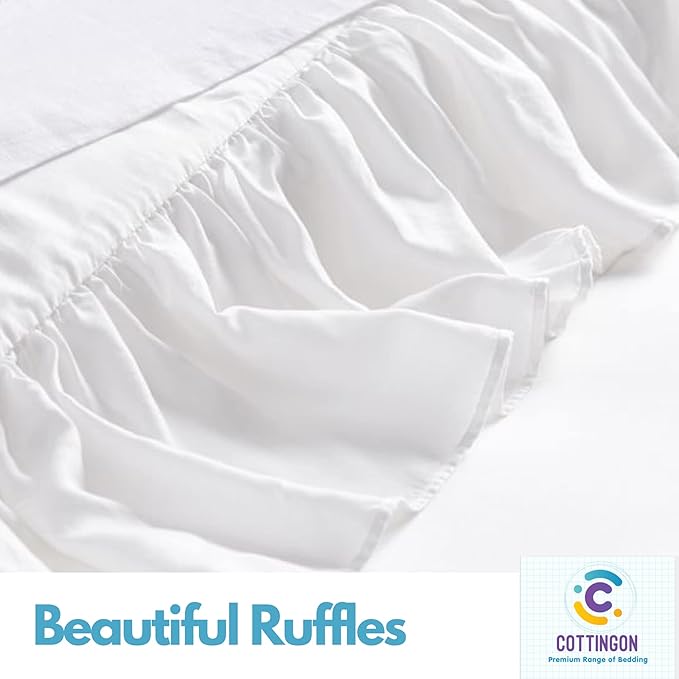 Ruffled Bed Skirt with Split Corners-Dust Ruffle - 24" Drop 100% Microfiber Soft,Sheen & Luxurious Look - Bed Skirts (White -King)