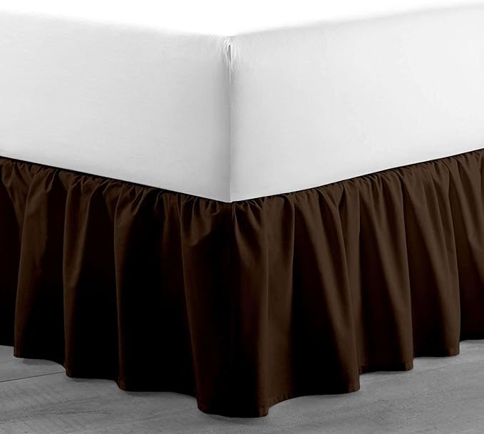 Chocolate Solid Ruffled Bed Skirt Queen-10 Inch Drop Split Corner, Microfiber Bedskirt with Platform Three Sided Coverage