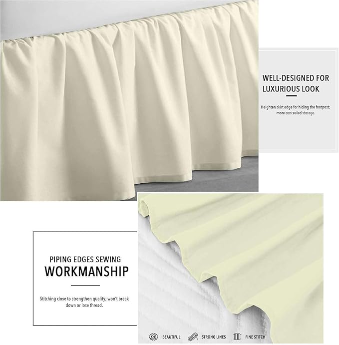 Ivory Solid Ruffled Bed Skirt Cal-King-30 Inch Drop Split Corner, Microfiber Bedskirt with Platform Three Sided Coverage