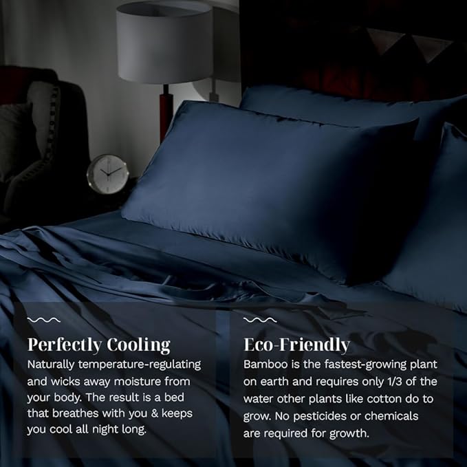 LUXOME Luxury Sheet Set | 100% Rayon (Viscose) from Bamboo | King Size - Navy | Deep Pockets | 4-Piece Set (Fitted, Flat, 2 Pillowcases)