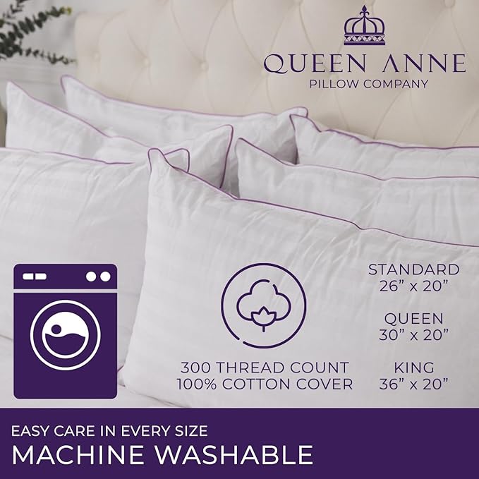 Queen Anne Hotel Collection Pillows – Luxury Down Alternative Bed Pillows (2-Pack, King Firm) – Ultimate Comfort, Hypoallergenic, Made in The USA