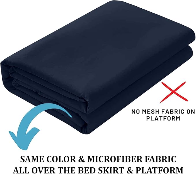 SKY BEDDINGS - Queen Size Ruffled Bed Skirt with Split Corners - 21 Inch Drop Dust Ruffle Bed Skirt with Platform Three Sided Coverage - 100% Microfiber, Navy Blue
