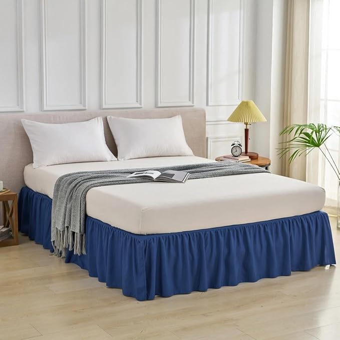 Bed Skirt Full Size Ruffled Bed Skirt with Split Corners, Full Bed Skirts 16 Inch Drop with Platform, 16'' Full, Navy Blue