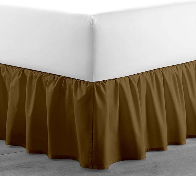 Taupe Solid Ruffled Bed Skirt Full XL-22 Inch Drop Split Corner, Microfiber Bedskirt with Platform Three Sided Coverage