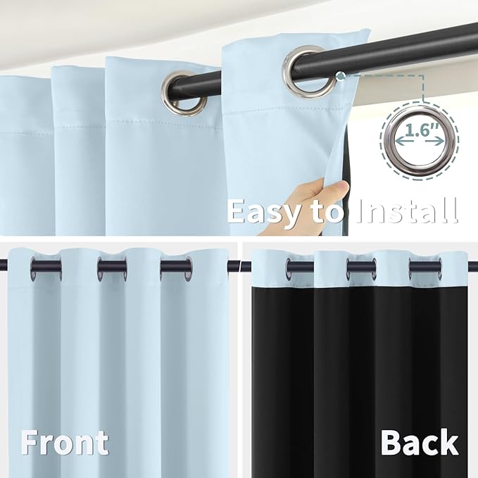BGment Baby Blue 100% Blackout Curtains for Nursery Bedroom 63 Inch Length 2 Panels, Thermal Insulated Full Light Blocking Grommet Noise Cancelling Window Curtains for Kids Room, 38 Inch Wide Each